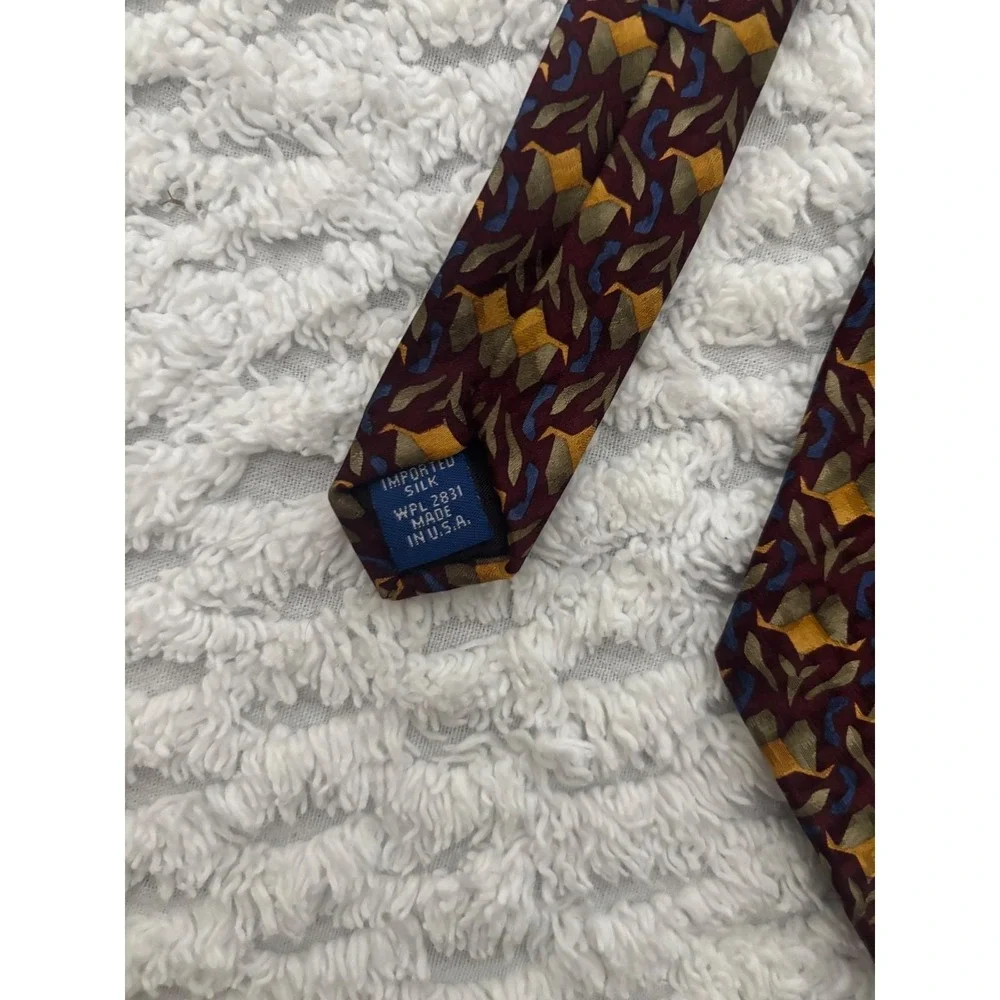 Artisphere Charles Vinson Men Silk Tie Burgundy Gold Geometric Abstract USA Made